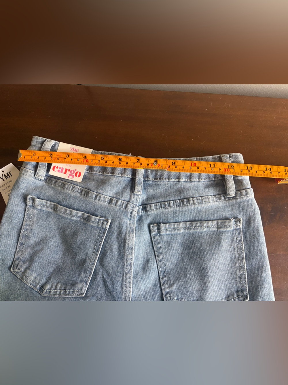 YMI Girl Light Wash Blue Denim Wide-Leg Barrel Cargo Jeans Sz Y12 - Picture 7 of 8